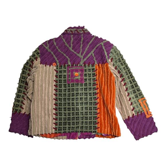 Vtg 1990s Purple Green Patchwork Woven Textured Art to Wear Button Up Jacket M - Picture 2 of 4